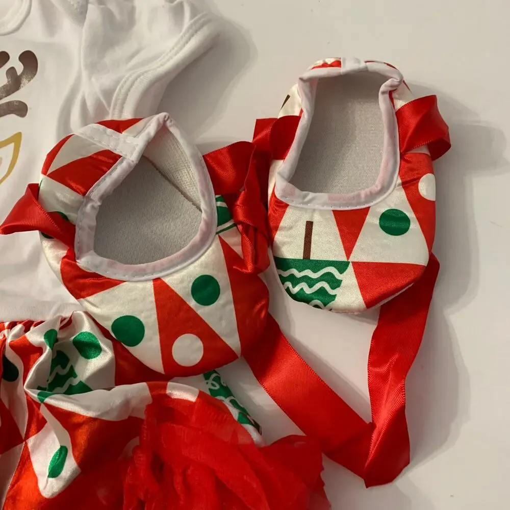 Baby Infant Girl Cotton Christmas Reindeer Short Sleeve Patchwork Bodysuit Set